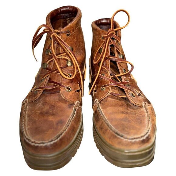 Vintage Polo Sport Ranger Lug Sole Chukka Boots 9 Moc Toe Cognac Leather Lace Up main image 5